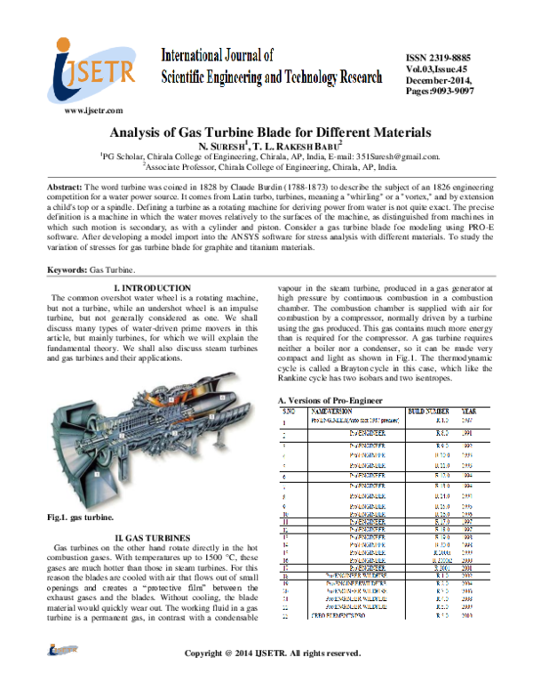 (PDF) Analysis of Gas Turbine Blade for Different Materials