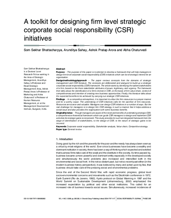 (PDF) A toolkit for designing firm level strategic corporate social ...