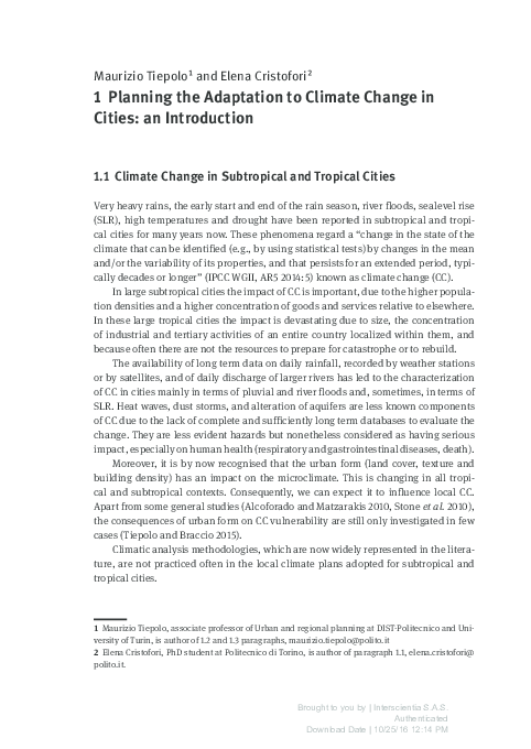 (PDF) 1. Planning the Adaptation to Climate Change in Cities: an ...