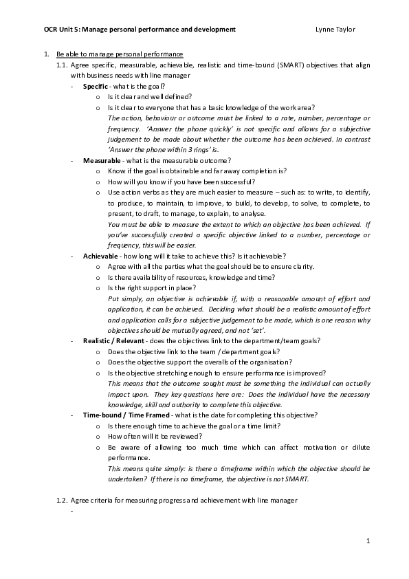 (DOC) Unit 5 - Manage personal performance and development