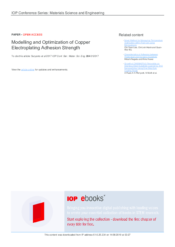 (PDF) Modeling and Optimization of Copper Electroplating Adhesion Strength