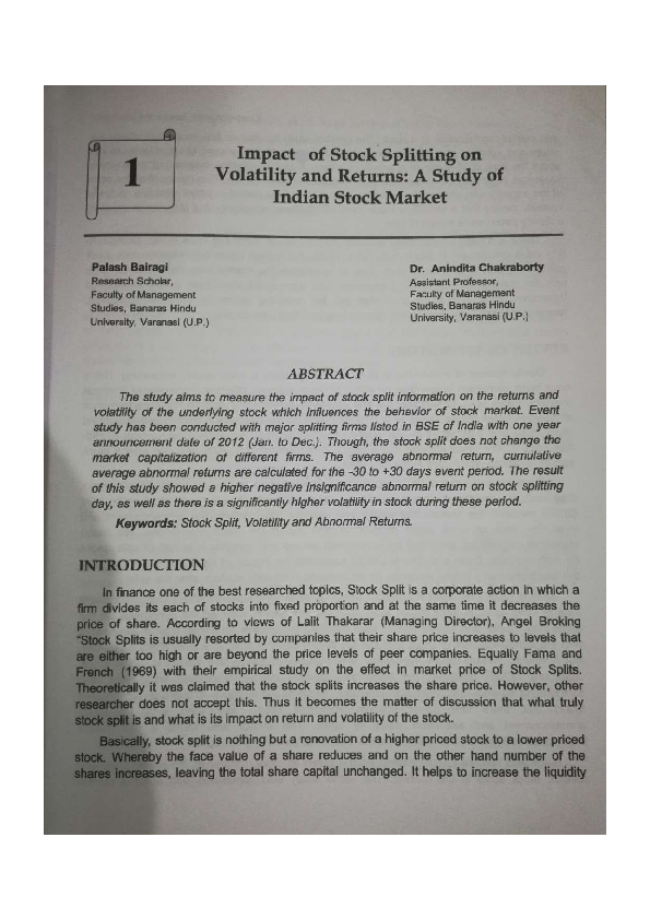 (PDF) Impact of Stock Splitting on Volatility and Returns: A Study of ...