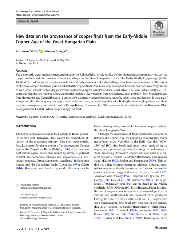 (PDF) New data on the provenance of copper finds from the EarlyMiddle