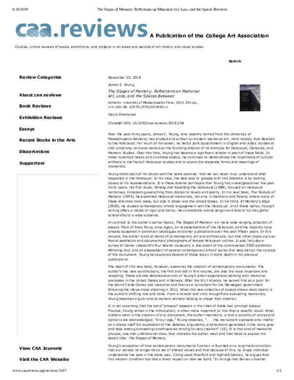 THE STAGES OF MEMORY REFLECTIONS ON MEMORIAL ART LOSS AND THE SPACES BETWEEN PUBLIC HISTORY IN HISTORICAL PERSPECTIVE PDF visual data 3