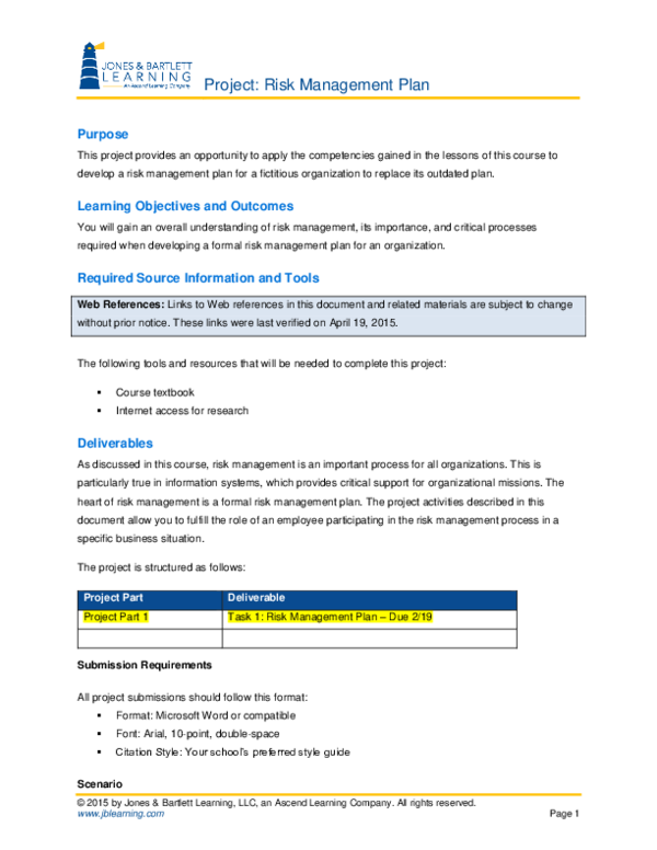 (DOC) Risk Project Plan