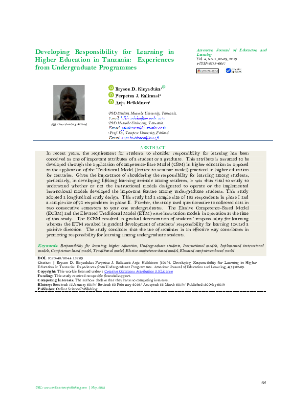 (PDF) Developing Responsibility for Learning in Higher Education in ...