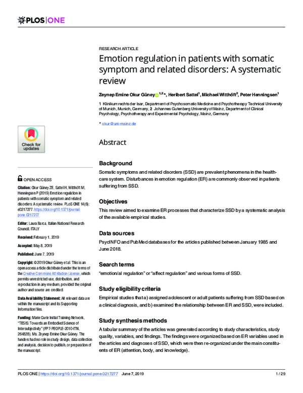 (PDF) Emotion regulation in patients with somatic symptom and related ...