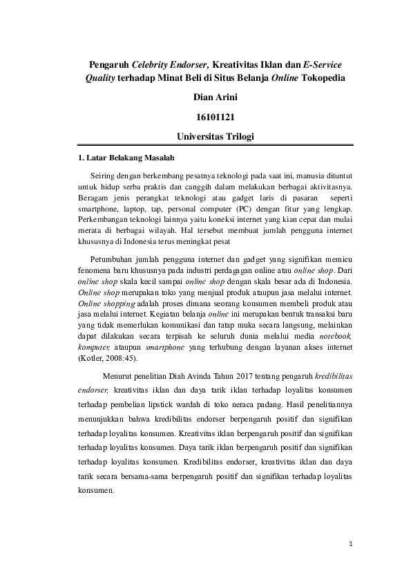 (PDF) Pengaruh Celebrity Endorser, Kreativitas Iklan dan E-Service