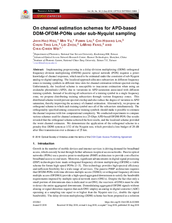 (PDF) On channel estimation schemes for APD-based DDM-OFDM-PONs under ...