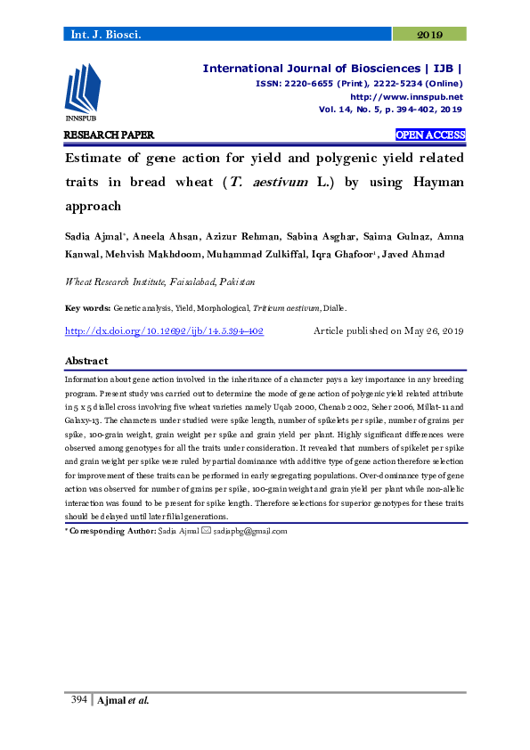 (PDF) Estimate of gene action for yield and polygenic yield related ...