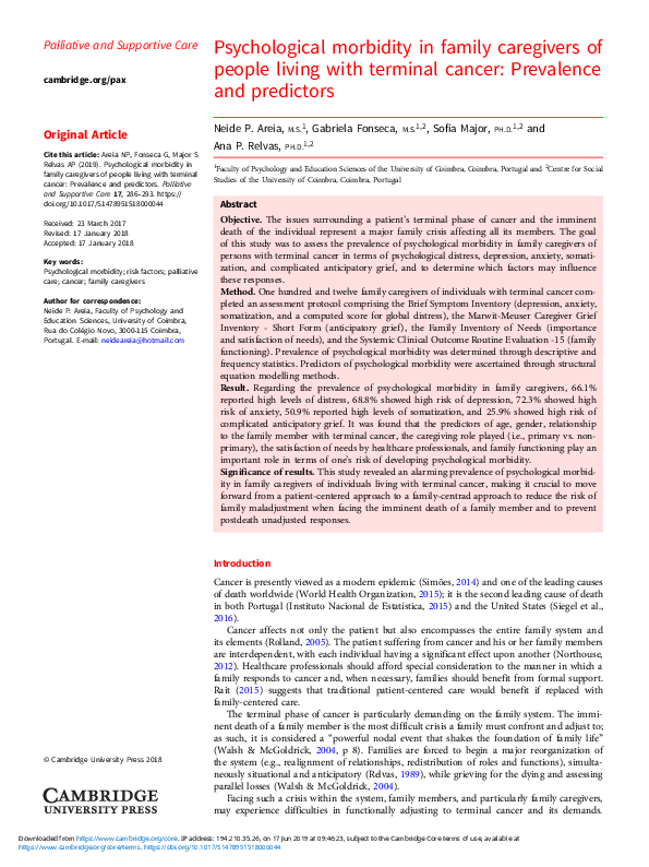 (PDF) Psychological morbidity in family caregivers of people living ...