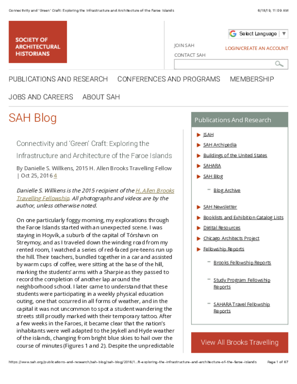 Connectivity and ‘Green’ Craft: Exploring the Infrastructure and Architecture of the Faroe Islands.