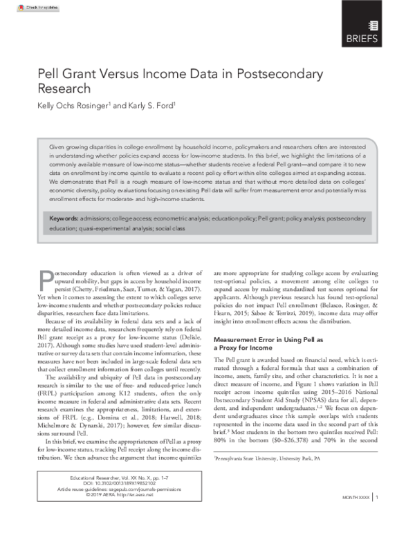 (PDF) Pell Grant Versus Income Data in Postsecondary Research