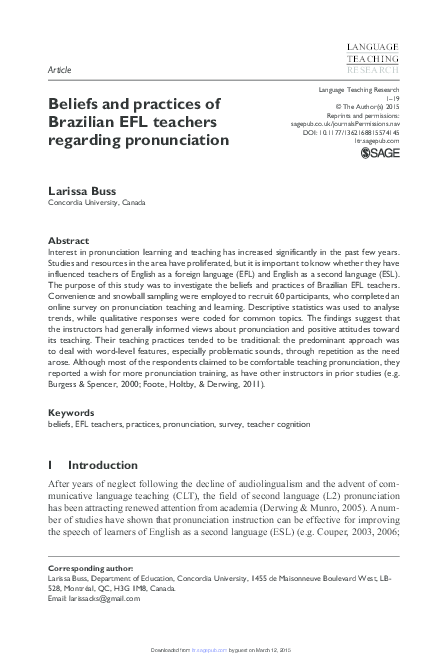 (PDF) Beliefs and practices of Brazilian EFL teachers regarding ...
