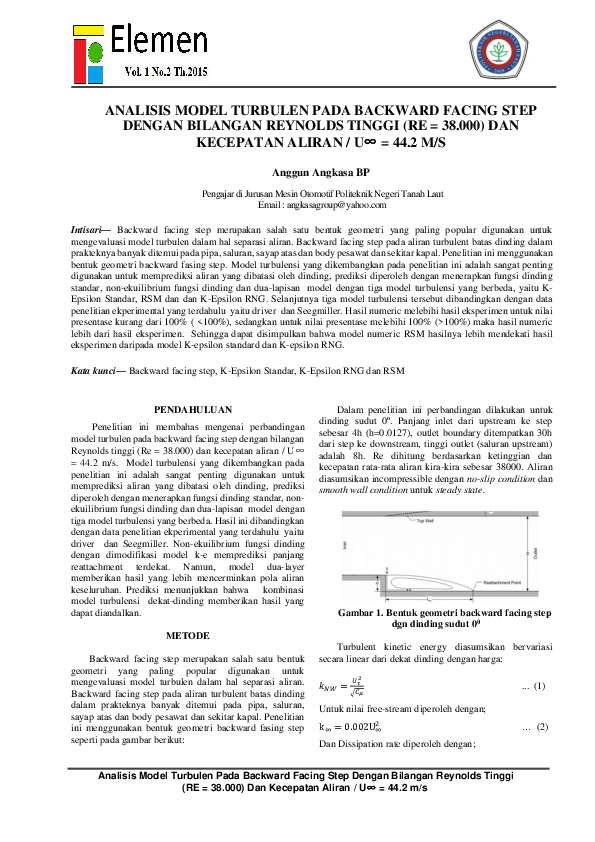(PDF) Analisis Model Turbulen Pada Backward Facing Step Dengan Bilangan ...