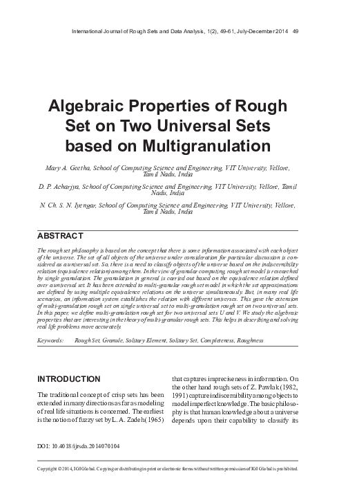 (PDF) Algebraic Properties of Rough Set on Two Universal Sets based on ...