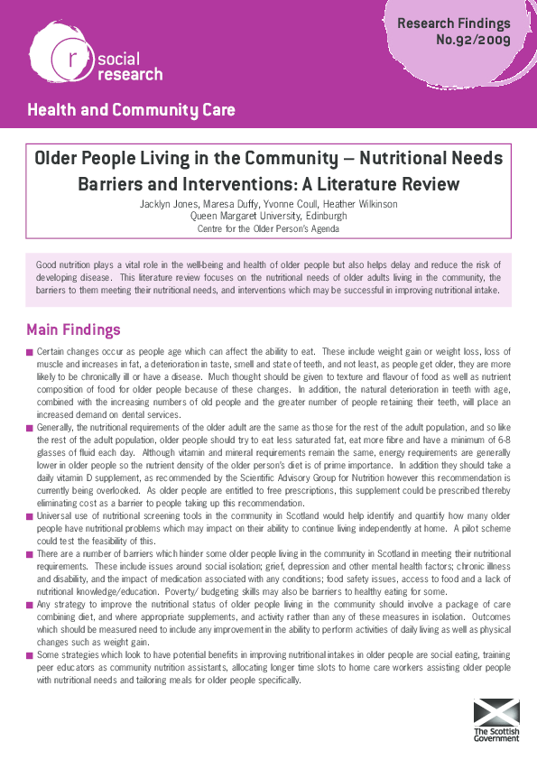 (PDF) Older People Living in the Community - Nutritional Needs ...