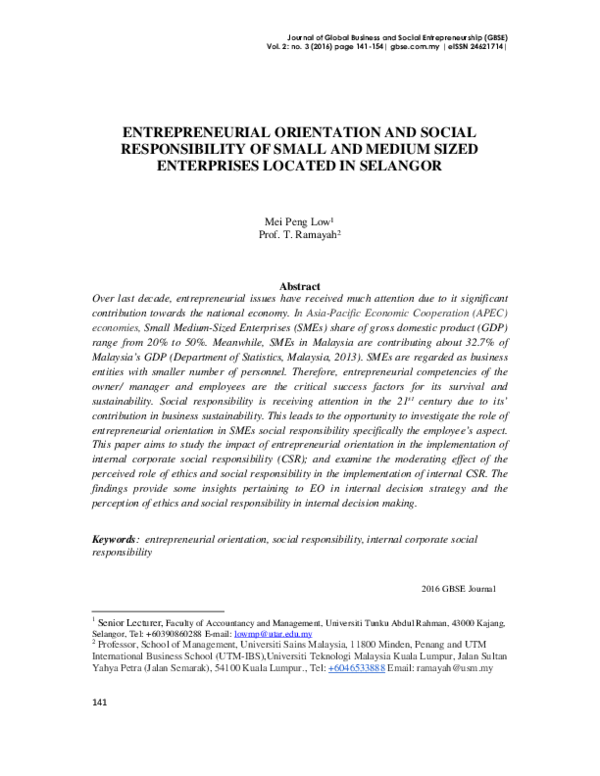(PDF) ENTREPRENEURIAL ORIENTATION AND SOCIAL RESPONSIBILITY OF SMALL ...