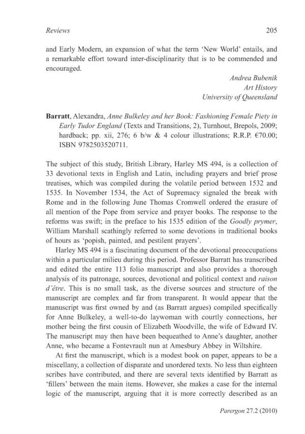 (PDF) Alexandra Barratt, Anne Bulkeley and her Book: Fashioning Female ...