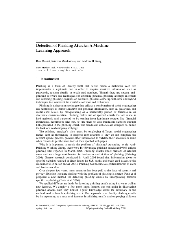 (PDF) Detection of Phishing Attacks: A Machine Learning Approach