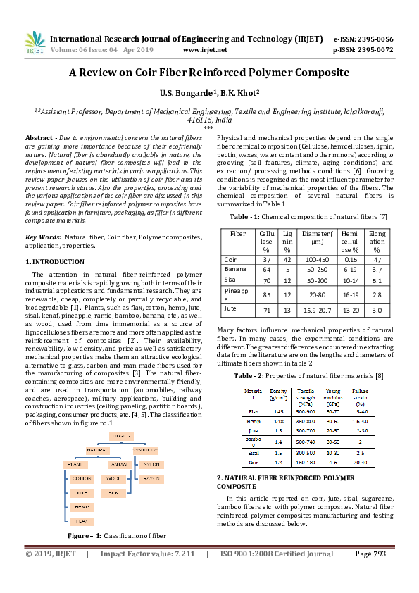 (PDF) IRJET- A Review on Coir Fiber Reinforced Polymer Composite