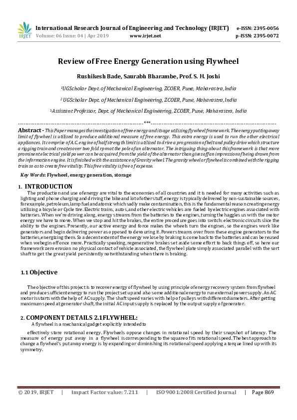 (PDF) IRJET Review of Free Energy Generation using Flywheel IRJET Journal Academia.edu