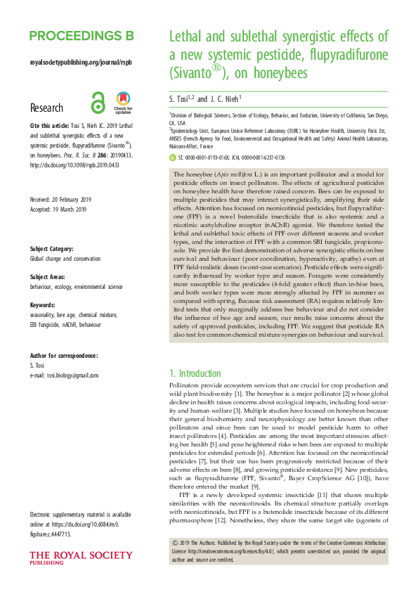 (PDF) Lethal and sublethal synergistic effects of a new systemic ...
