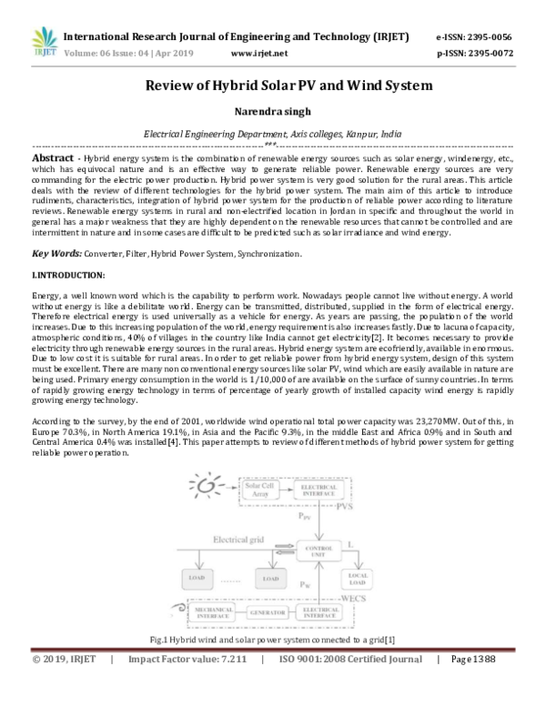 (PDF) IRJET- Review of Hybrid Solar PV and Wind System