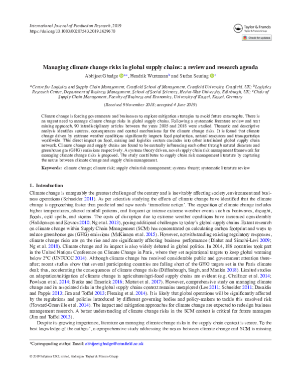 (PDF) Managing climate change risks in global supply chains: A review ...