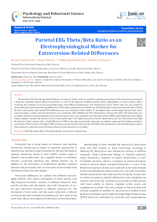 (PDF) Parietal EEG Theta/Beta Ratio as an Electrophysiological Marker ...