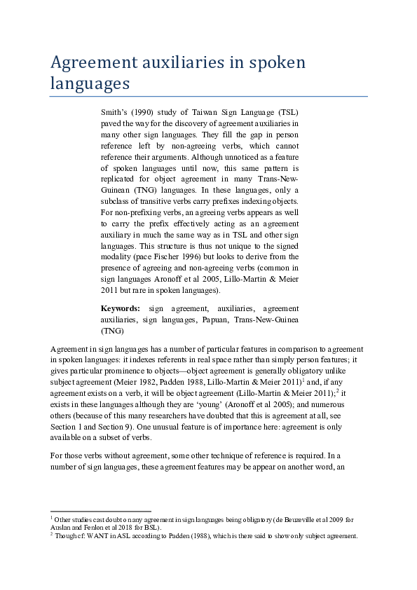 (PDF) Agreement auxiliaries in spoken languages