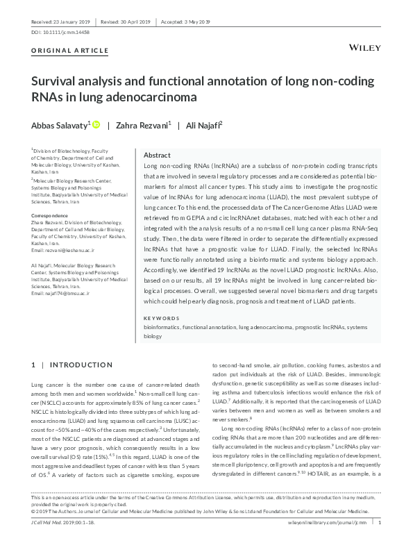(PDF) Survival analysis and functional annotation of long non-coding ...