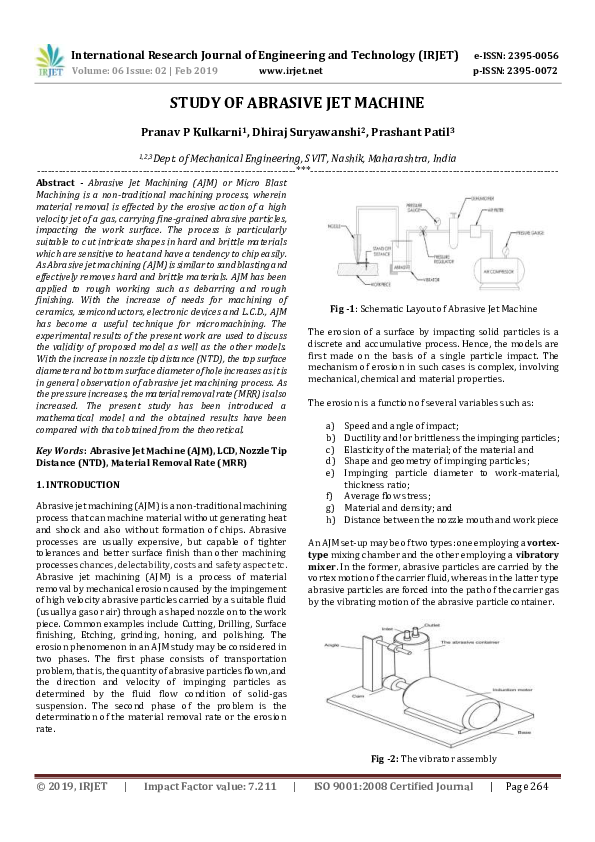 (PDF) IRJET STUDY OF ABRASIVE JET MACHINE IRJET Journal Academia.edu