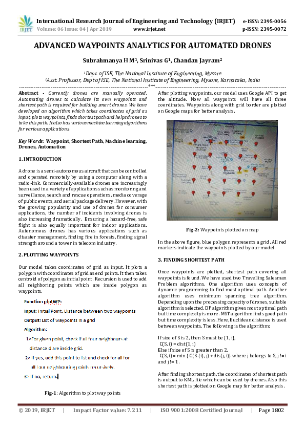 (PDF) IRJET- ADVANCED WAYPOINTS ANALYTICS FOR AUTOMATED DRONES
