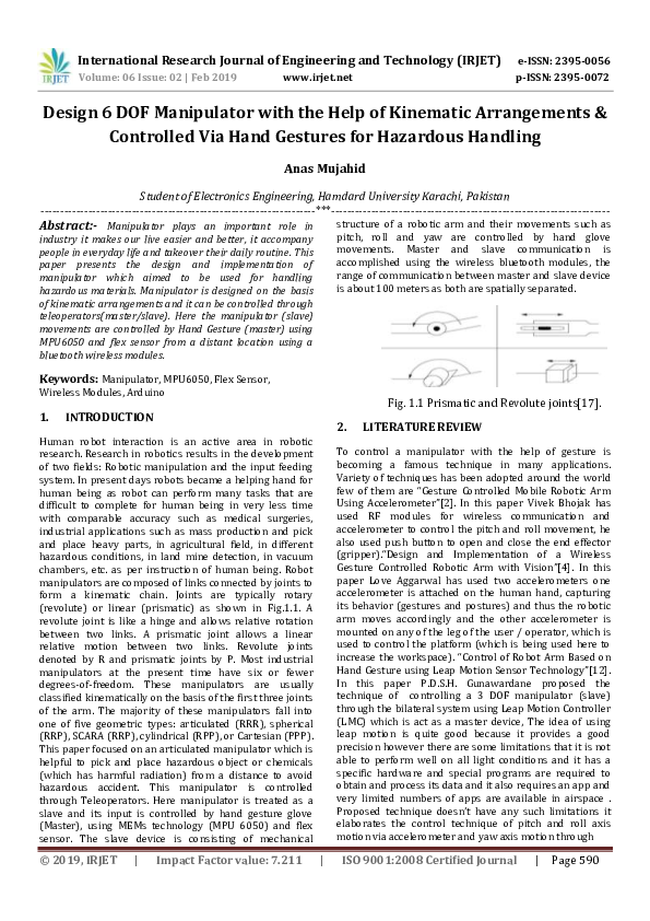 (PDF) Design 6 DOF Manipulator with the Help of Kinematic Arrangements ...