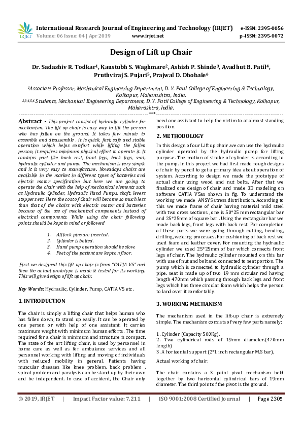 (PDF) IRJET Design of Lift up Chair IRJET Journal Academia.edu