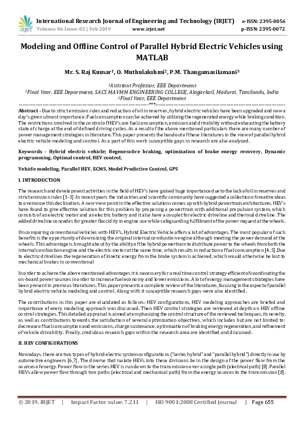 (PDF) IRJET- Modeling and Offline Control of Parallel Hybrid Electric ...