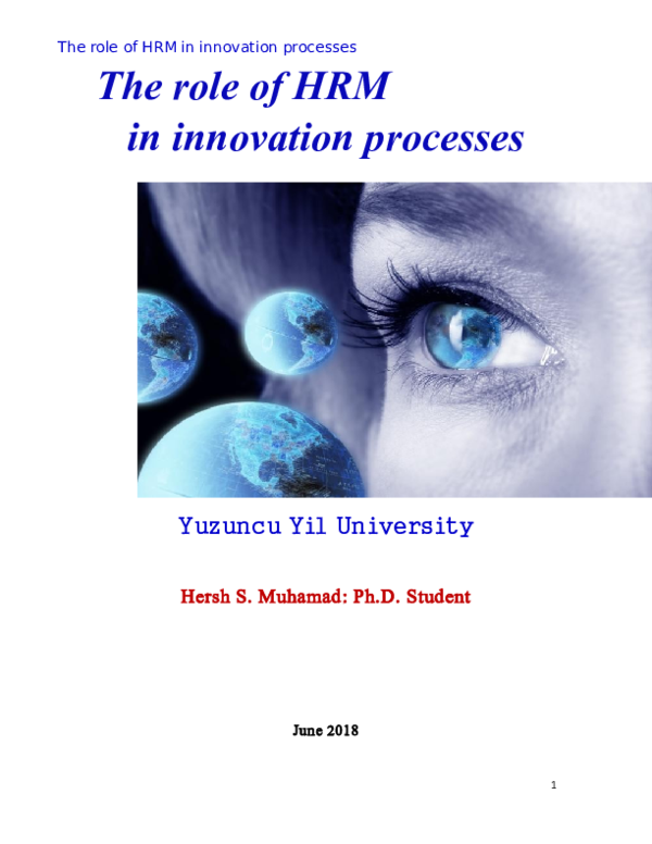 (DOC) The role of HRM in innovation processes - Hersh Shkak - PhD, Student