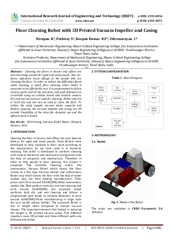 (PDF) IRJET Floor Cleaning Robot with 3D Printed Vacuum Impeller and