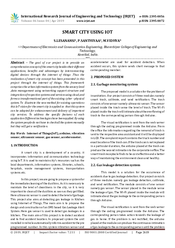 (PDF) SMART CITY USING IOT