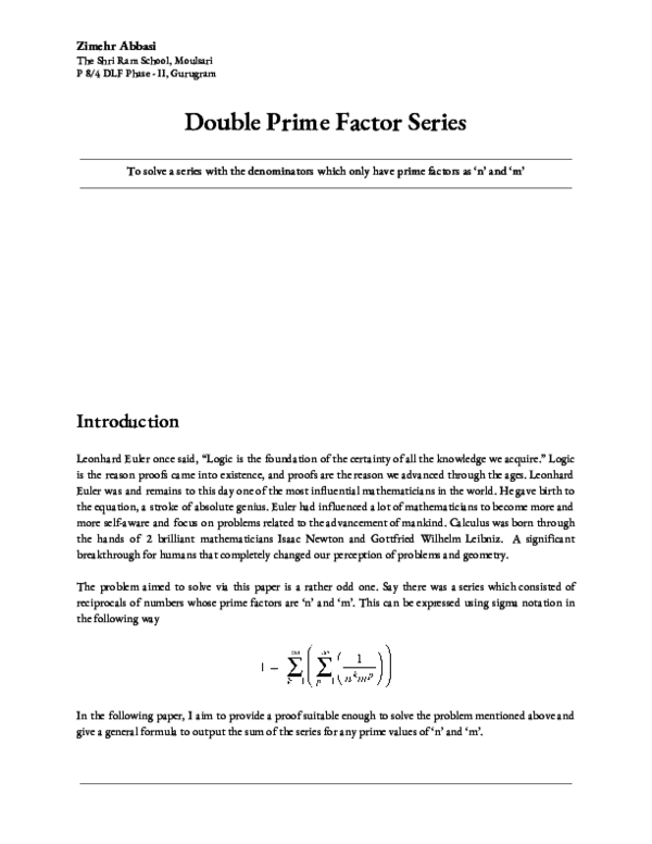 (PDF) Double Prime Factor Series