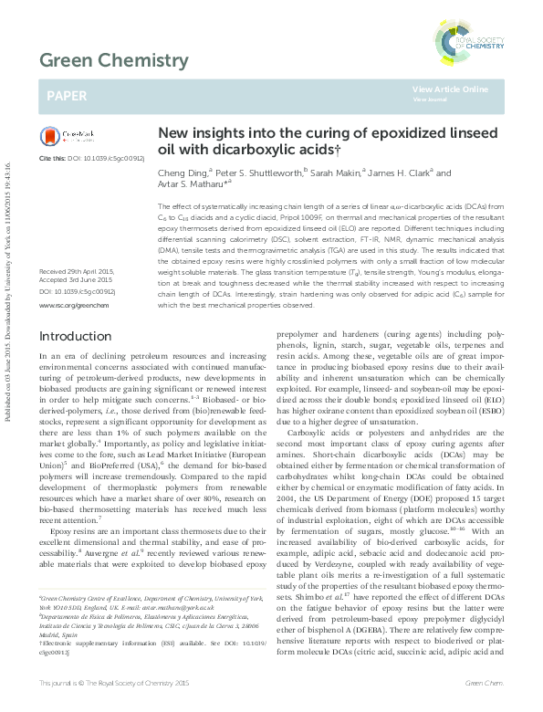 (PDF) New insights into the curing of epoxidized linseed oil with