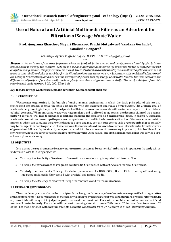 (PDF) IRJET Use of Natural and Artificial Multimedia Filter as an