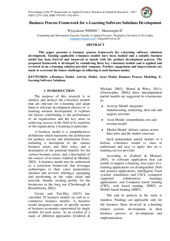 (PDF) Business Process Framework for e-Learning Software Solutions ...
