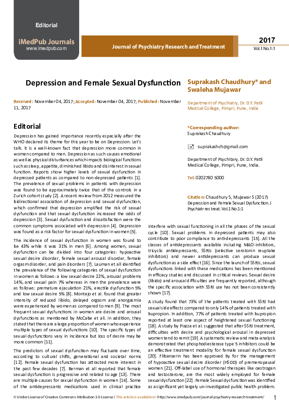 (PDF) Depression and Female Sexual Dysfunction