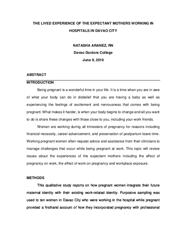 (DOC) THE LIVED EXPERIENCE OF THE EXPECTANT MOTHERS WORKING IN ...