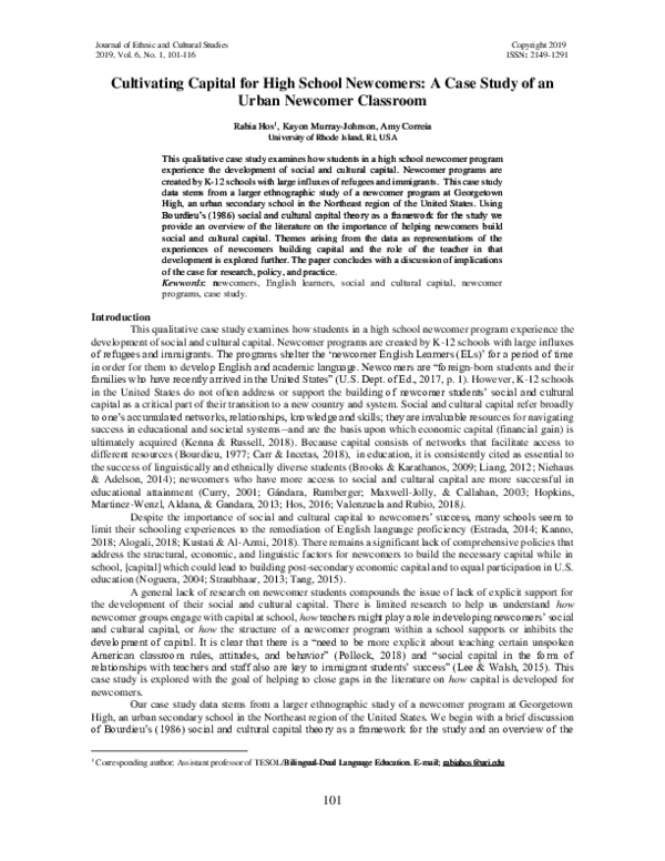  PDF Cultivating Capital For High School Newcomers A Case Study Of An 