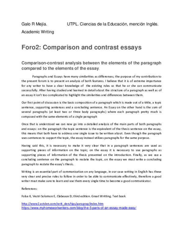 compare contrast thesis examples