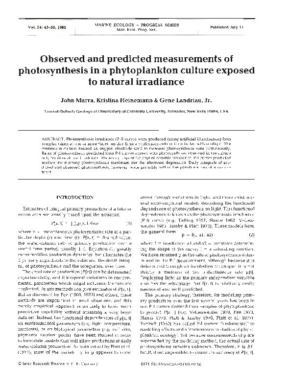 (PDF) Observed and predicted measurements of photosynthesis in a ...