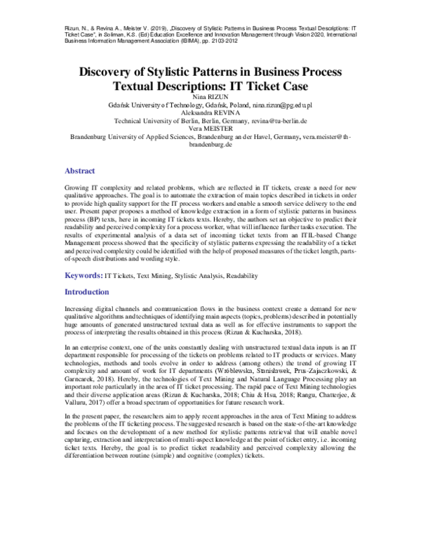 (PDF) Discovery of Stylistic Patterns in Business Process Textual ...